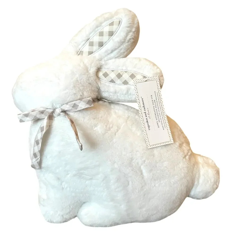 Cupcakes & Cashmere WHITE Bunny Rabbit Throw Pillow Easter Spring Farmhouse New